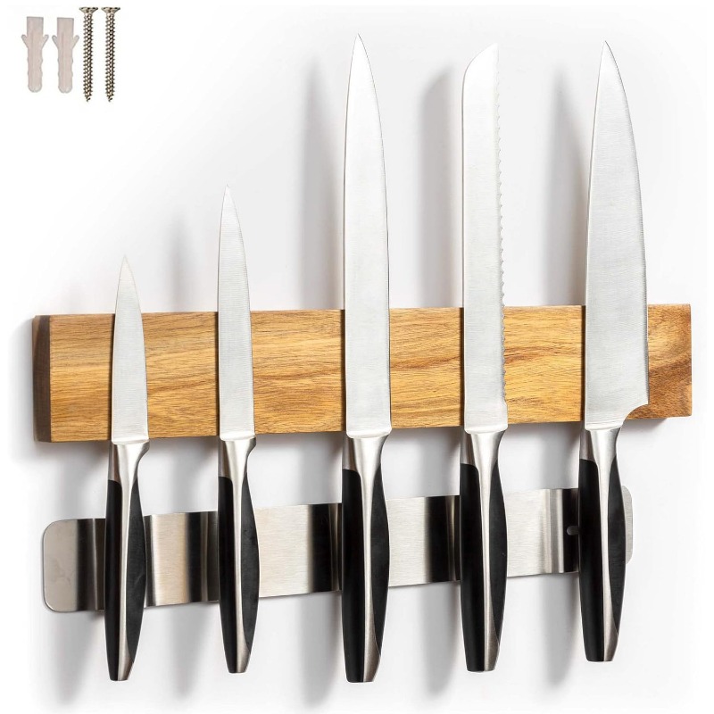 Magnetic Knife Strip - 40cm Walnut Magnetic Knife Holder for
