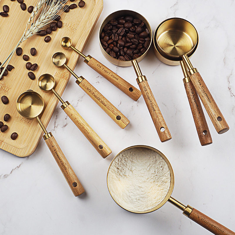 4/8pcs Wooden Gold Measuring C - огляд і ціна Kitchen Gadgets Gold