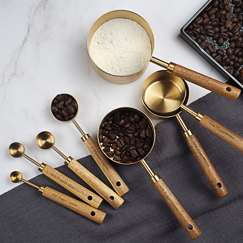 4/8pcs Wooden Gold Measuring C - огляд і ціна Kitchen Gadgets Gold