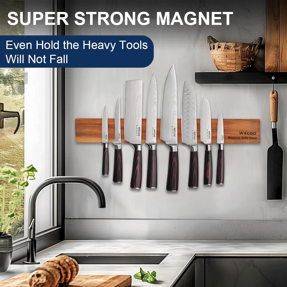 Acacia Wood Magnetic Knife Hol - огляд і ціна Magnetic Knife Strip