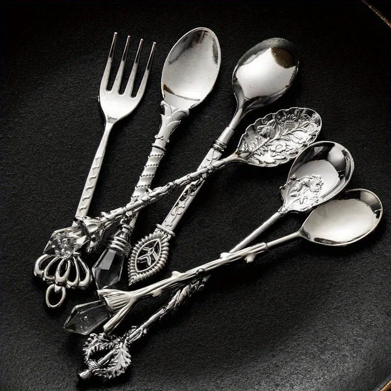 6pcs Vintage Spoons Fork Royal - огляд і ціна Kitchen Gadgets Gold