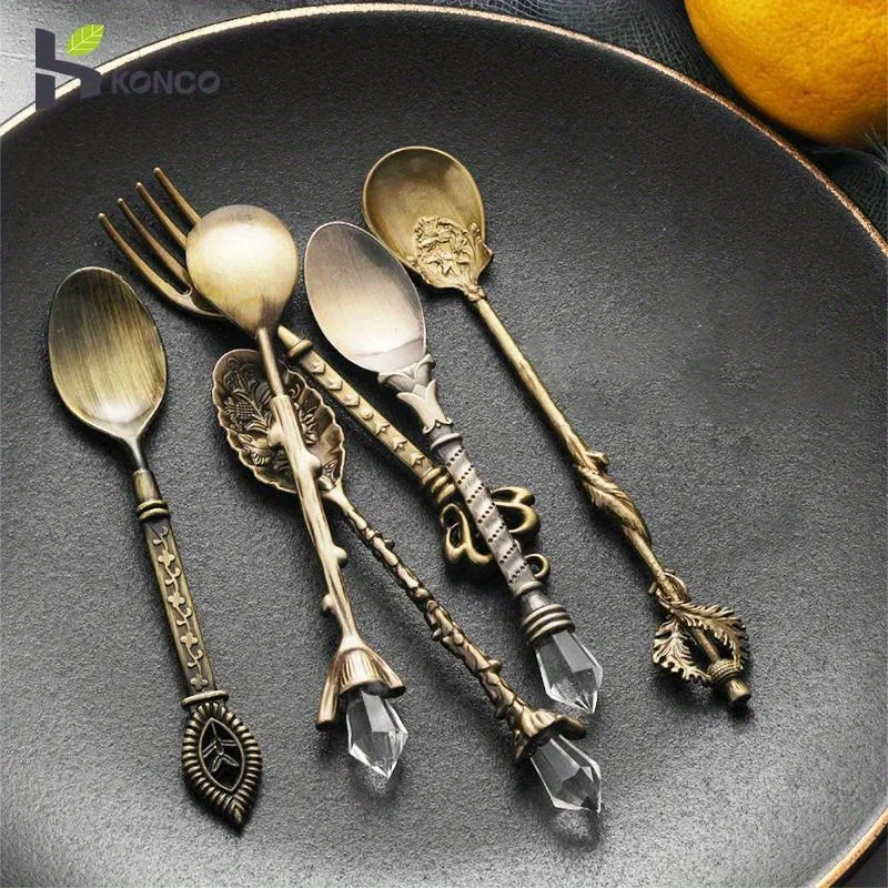 6pcs Vintage Spoons Fork Royal - огляд і ціна Kitchen Gadgets Gold